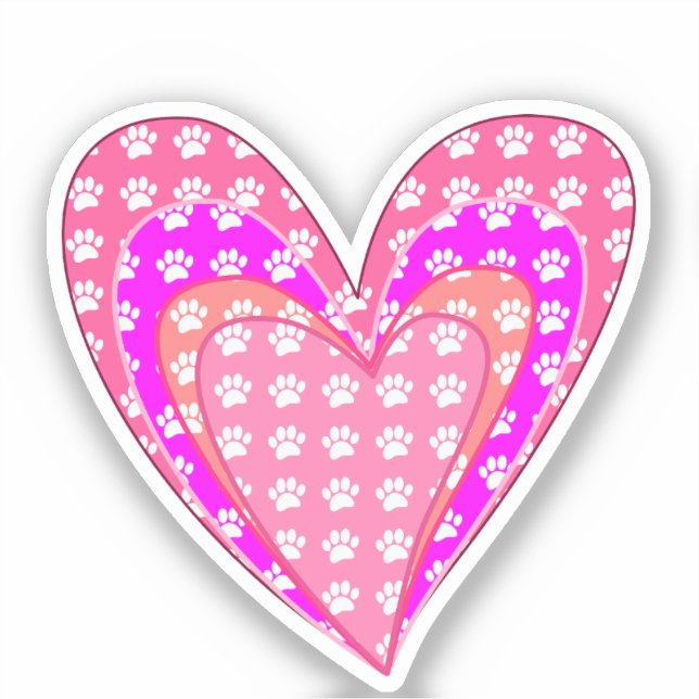 Drucke auf Hunde und rosa Herzen Aufkleber (Vorderseite)