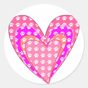Drucke auf Hunde und rosa Herzen Runder Aufkleber