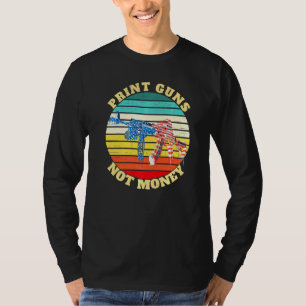 Drucke Waffen, kein Geld Retro Sonnenuntergang Vin T-Shirt