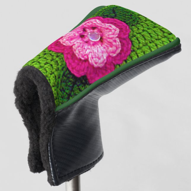 Drucken Sie die Blume in grün rosa. Golf Headcover (3/4 Vorderseite)