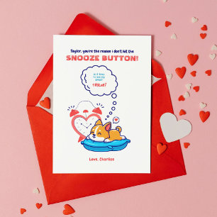 Drücken Sie die Valentinkarte des Snooze-Knopfes. Ankündigung