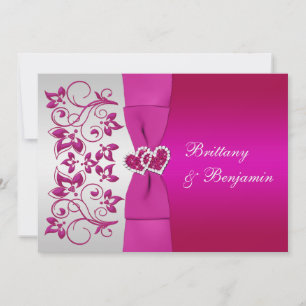 DRUCKENDE RIBBON Rosa, Silver Floral Wedite Einlad Einladung