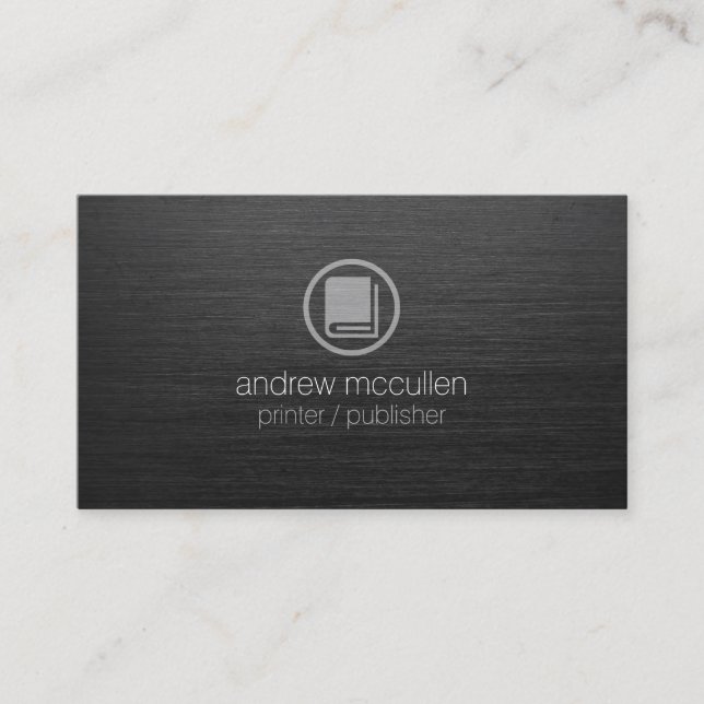 Drucker Publisher Book Icon Dark Brushed Metal Visitenkarte (Vorderseite)