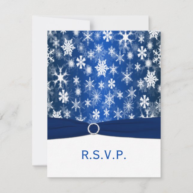 DRUCKER RIBBON Blue, White Snowflakes RSVP Card (Vorderseite)