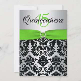 DRUCKER RIBBON Green Silver Black Quinceanera Einladung