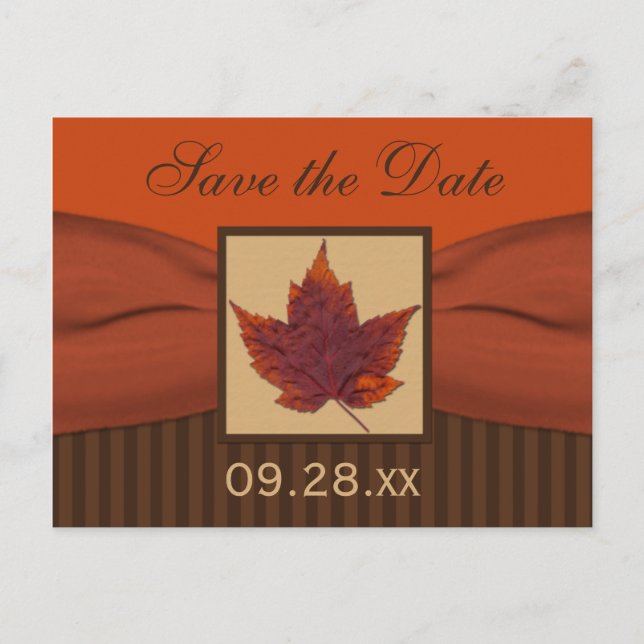 DRUCKER RIBBON Herbstleaf Save the Date Postkarte (Vorderseite)