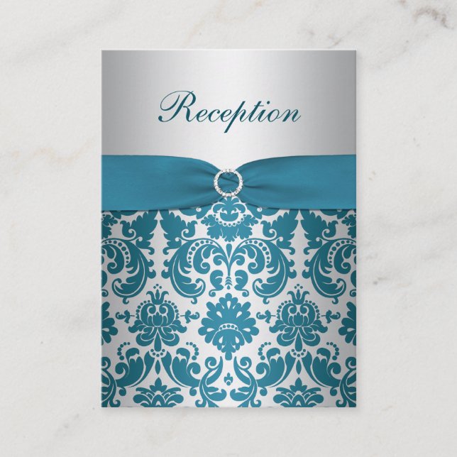 DRUCKER RIBBON-Silber, Aquamarine Damask-Verschlus Begleitkarte (Vorderseite)