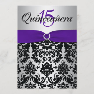 DRUCKER RIBON Lila Silver Black Quinceanera Einladung