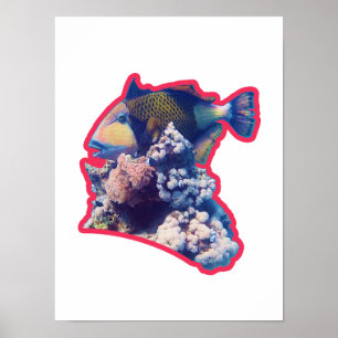 Drückerfisch Rot umrandete organische Crop-Ansic Poster
