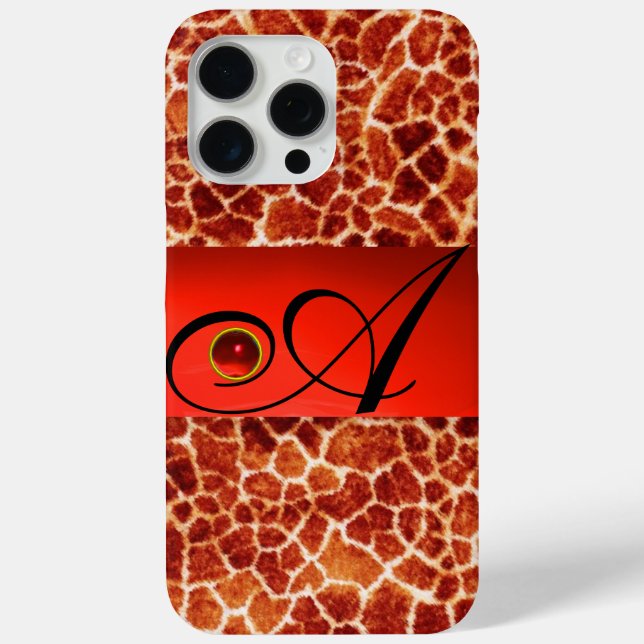 DRUCKGIRAFFE-HAUT-ROTE RUBY GEMSTONE-MONOGRAMM, Case-Mate iPhone HÜLLE (Rückseite)