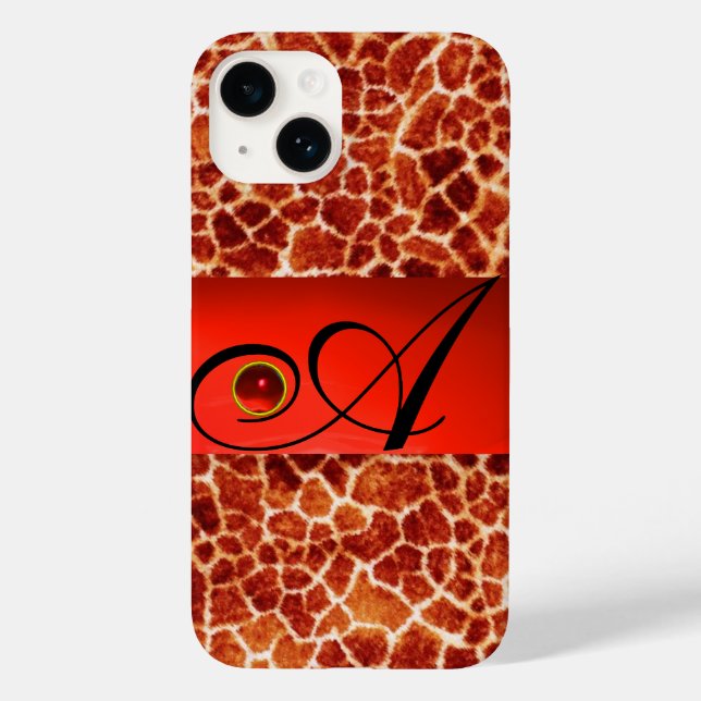 DRUCKGIRAFFE-HAUT-ROTE RUBY GEMSTONE-MONOGRAMM, Case-Mate iPhone HÜLLE (Rückseite)