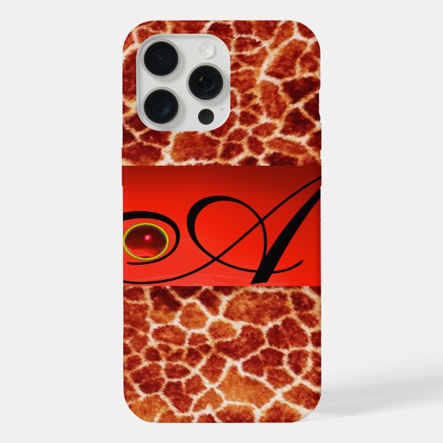 DRUCKGIRAFFE-HAUT-ROTE RUBY GEMSTONE-MONOGRAMM, iPhone HÜLLE (Rückseite)