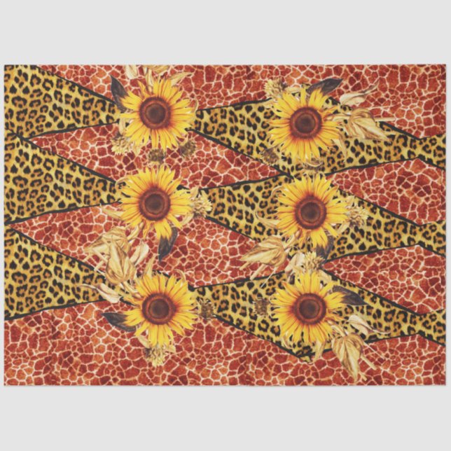 DRUCKGIRAFFE, LEOPARD FUR RIBBON UND SUFLOWEREN SEIDENPAPIER (Vorderseite)