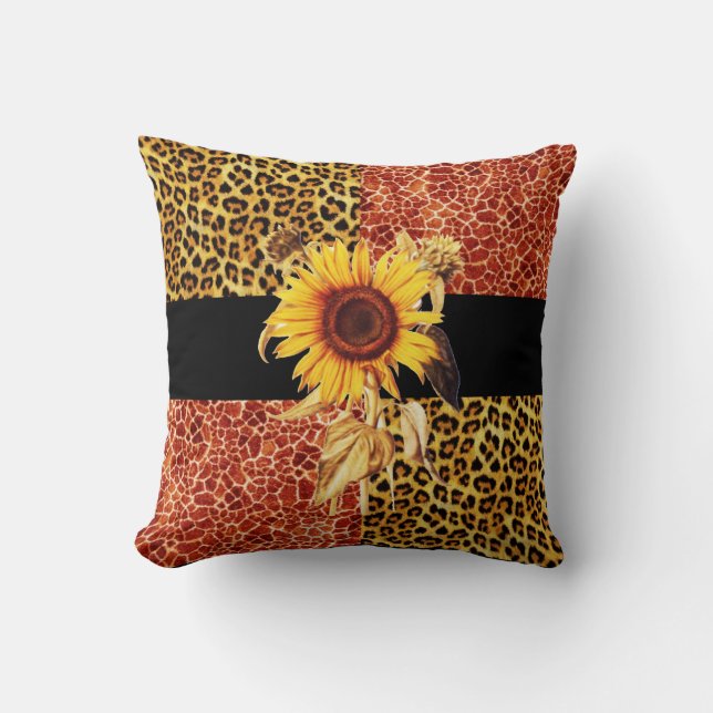 DRUCKGIRAFFE, LEOPARD FUR UND SONNENBLUME KISSEN (Vorderseite)