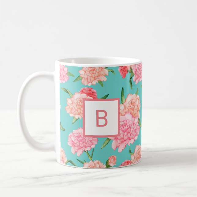 Druckmonogramm für rosa Carnese Kaffeetasse (Links)