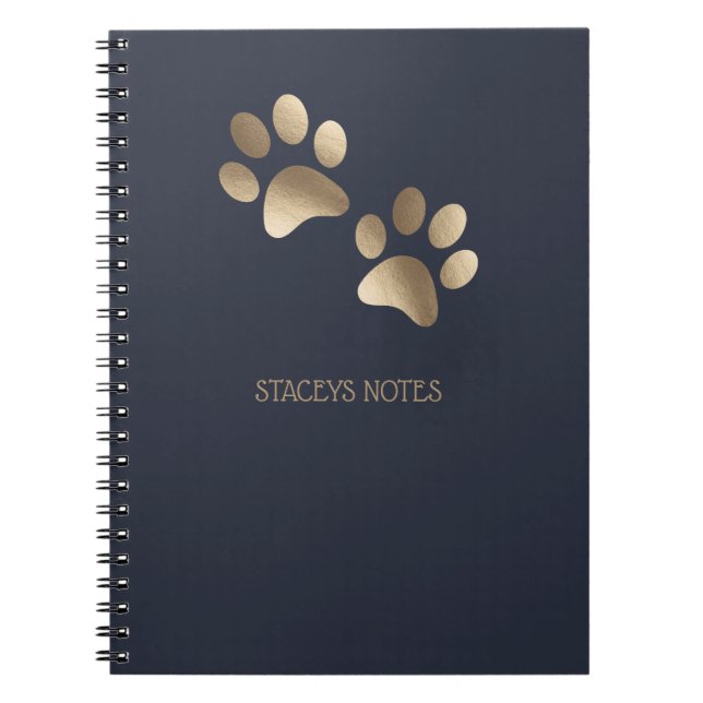 Druckmuster aus Gold und Navy Blue Paw Notizblock (Vorderseite)