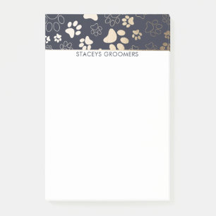 Druckmuster aus Gold und Navy Paw Post-it Klebezettel