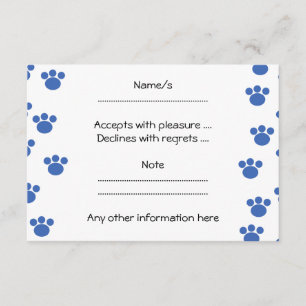 Druckmuster für Tierpaw. Blau und Weiß. RSVP Karte