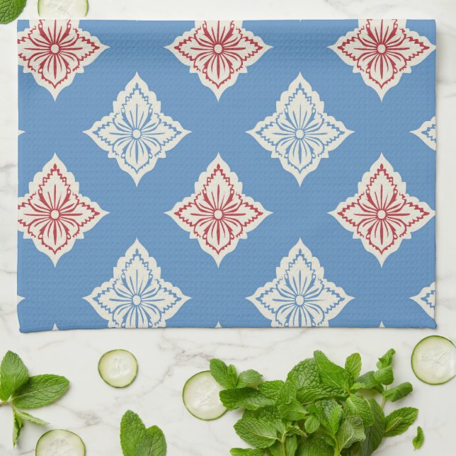 Druckmuster für traditionelle Blumenblöcke Geschirrtuch (Gefaltet)