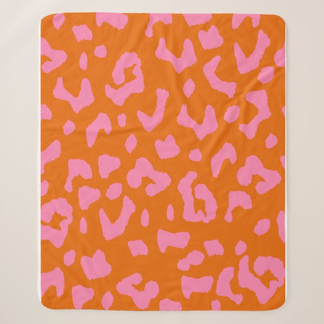 Druckmuster in Rosa und Orange Leopard Sherpadecke (Vorderseite)
