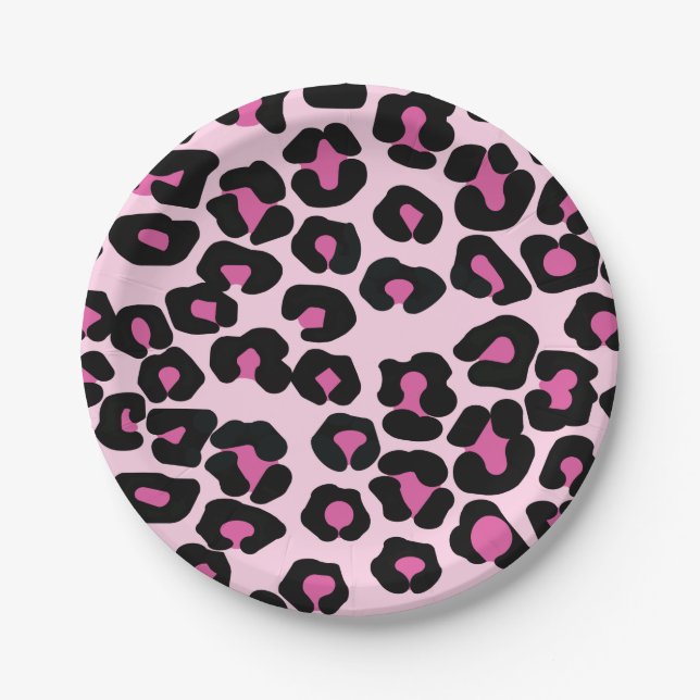 Druckmuster in Rosa und Schwarz-Leopard Pappteller (Vorderseite)
