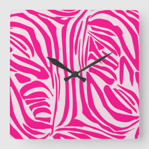 Druckmuster mit rosa Zebrastreifen Quadratische Wanduhr
