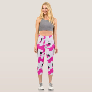 Druckmuster Rosa und Schwarz Kuh Capri Leggings