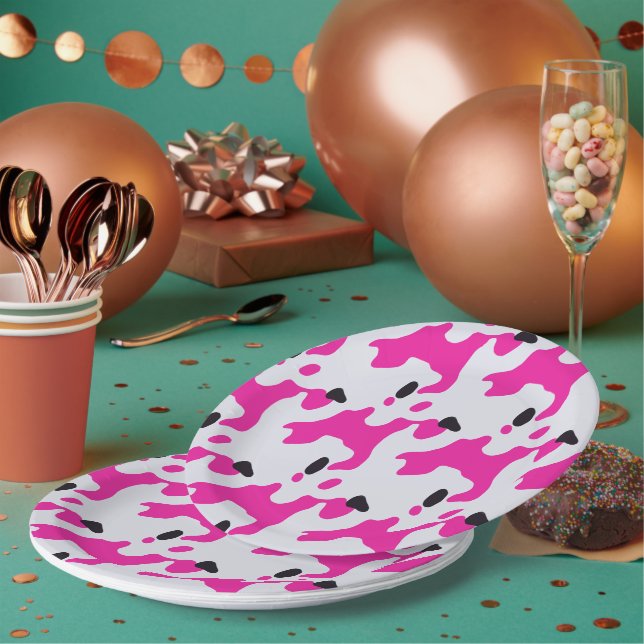 Druckmuster Rosa und Schwarz Kuh Pappteller (Multi)