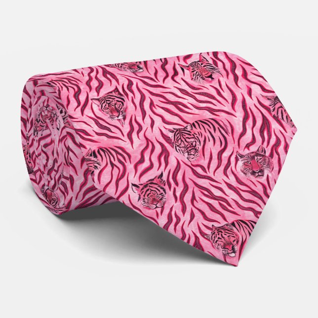 Druckmuster Rosa und Schwarz Tiger Krawatte (Gerollt)