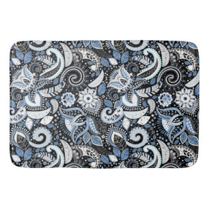 Druckmuster Weiß & Blau Paisley Badematte