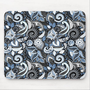 Druckmuster Weiß & Blau Paisley Mousepad