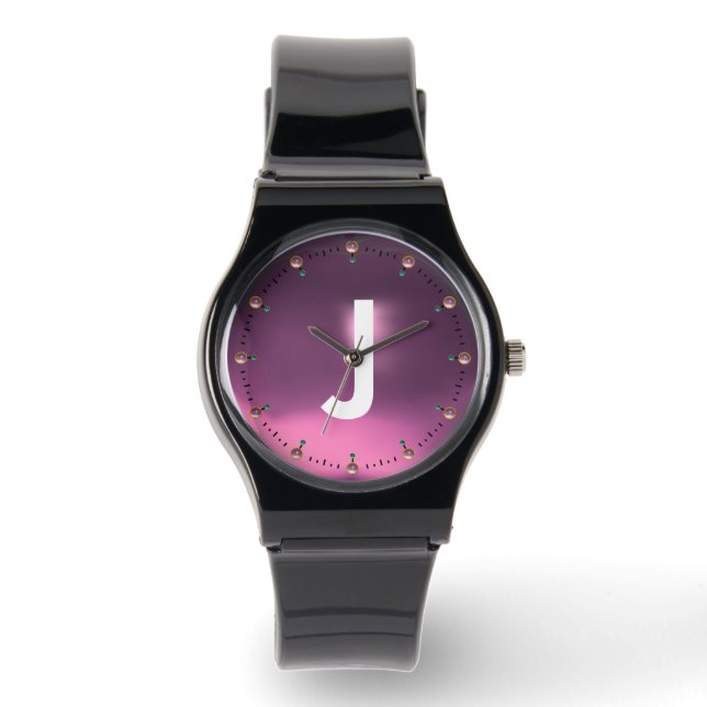 DRUCKPINK GEMSTONE MONOGRAM ARMBANDUHR (Vorderseite)