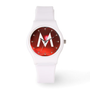 DRUCKROT RUBY GEMSTONE MONOGRAM ARMBANDUHR