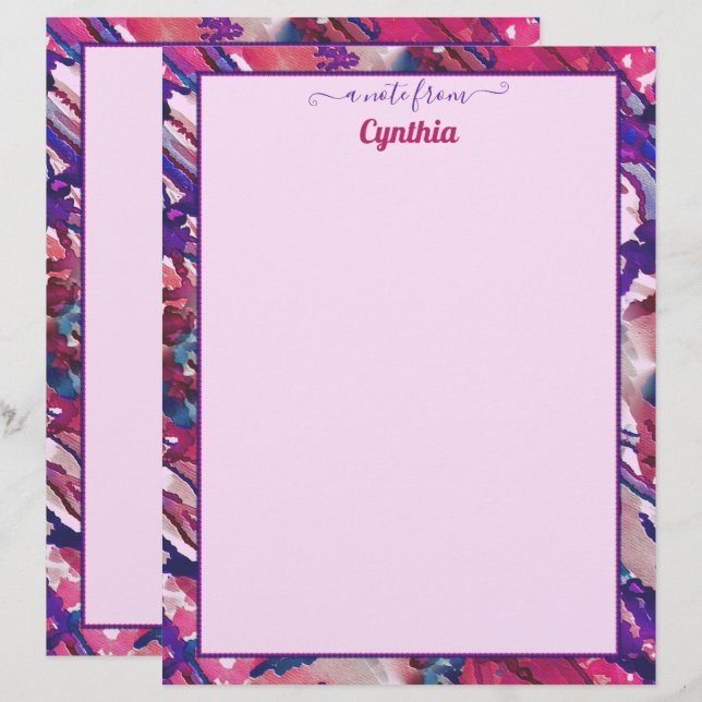 Druckskaliert Lila und rosa Abstrakte Wasserfarbe Briefbogen (Vorne/Hinten)