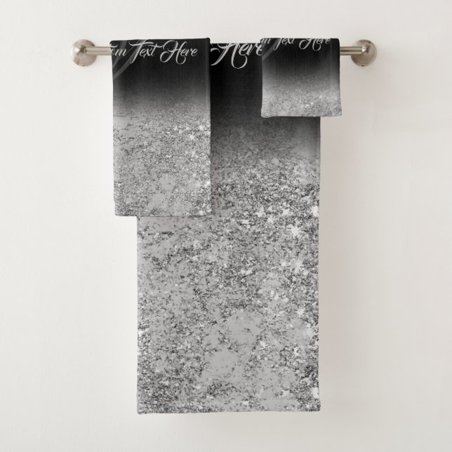 Druckstrahleffekt Bling Silver Glam schwarz Badhandtuch Set (Insitu)