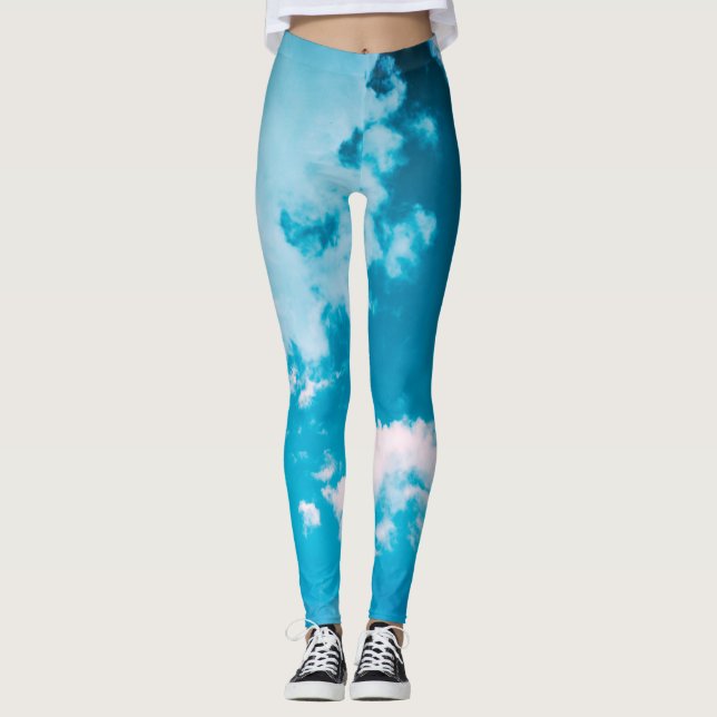 DRUCKTE Leggings PINK UND BLUE CLOUUES (Vorderseite)