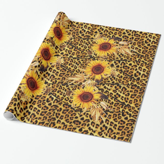DRUCKTE LEOPARD FUR RIBBON UND SUFLOWERS GESCHENKPAPIER (Ungerollt)