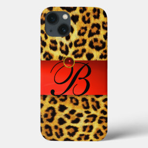 DRUCKTE LEOPARFUR RED RUBY GEMSTONE MONOGRAM, Case-Mate iPhone HÜLLE