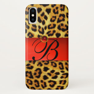 DRUCKTE LEOPARFUR RED RUBY GEMSTONE MONOGRAM, Case-Mate iPhone HÜLLE