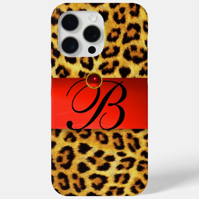 DRUCKTE LEOPARFUR RED RUBY GEMSTONE MONOGRAM, Case-Mate iPhone HÜLLE (Rückseite)