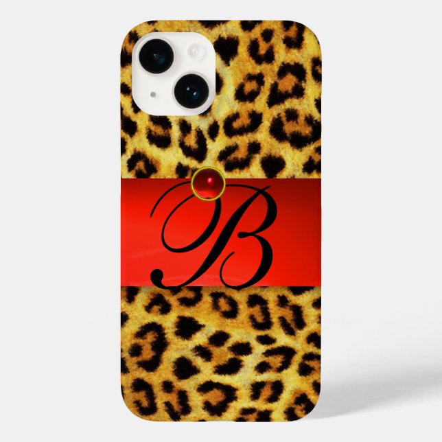 DRUCKTE LEOPARFUR RED RUBY GEMSTONE MONOGRAM, Case-Mate iPhone HÜLLE (Rückseite)