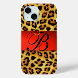 DRUCKTE LEOPARFUR RED RUBY GEMSTONE MONOGRAM, Case-Mate iPhone HÜLLE