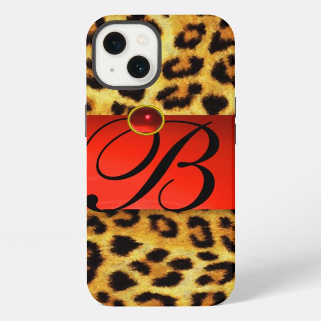 DRUCKTE LEOPARFUR RED RUBY GEMSTONE MONOGRAM, iPhone HÜLLE (Rückseite)