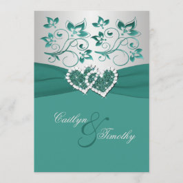 DRUCKTE RIBBON Aquamarin Silver Joined Hearite Ein Einladung