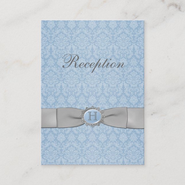 DRUCKTE RIBBON Blue Gray Damask Verschlusskarte Begleitkarte (Vorderseite)