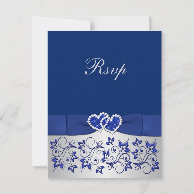 DRUCKTE RIBBON Blue, Silver Floral Repcard RSVP Karte (Vorderseite)