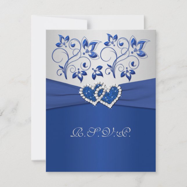 DRUCKTE RIBBON Blue Silver Josed Hearts RSVP Card Karte (Vorderseite)