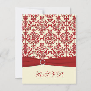 DRUCKTE RIBBON-Creme, rote Damaskus-Antwortkarte RSVP Karte
