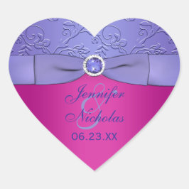 DRUCKTE RIBBON Fuchsia, Lila Hochzeitsticker Herz-Aufkleber