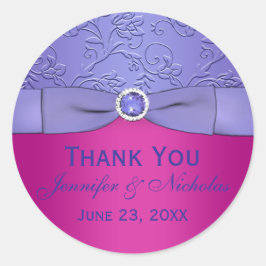 DRUCKTE RIBBON Fuchsia, Lila Hochzeitsticker Runder Aufkleber